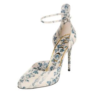 NWT Gucci Leather D'Orsay Pumps in Ivory & Blue Floral